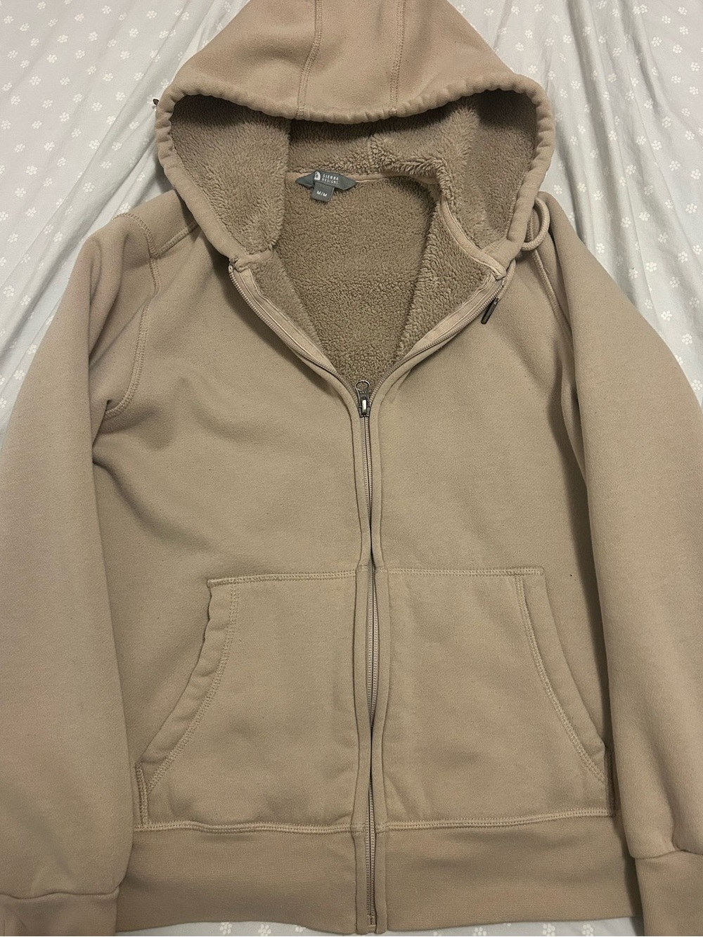 Adult woman Beige Hooded Zip fleece sweater